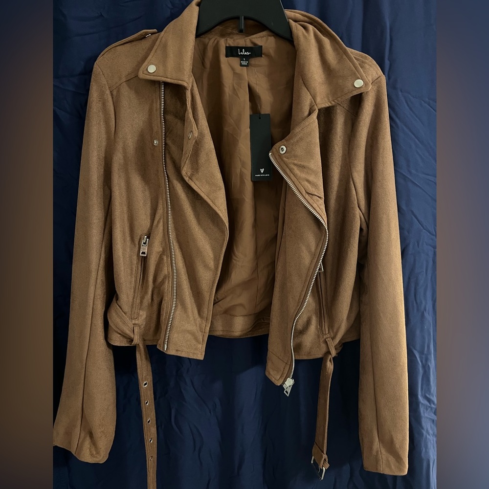 Ride With Me Brown Vegan Suede Moto Jacket